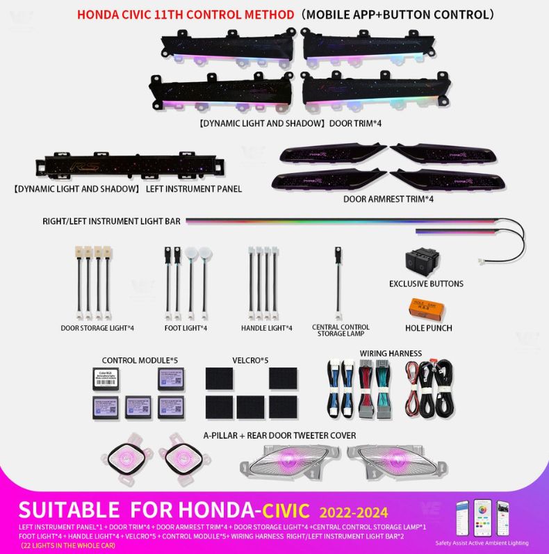 VE Honda Civic FE 2022-2025 OEM Ambient Light (2 Design)